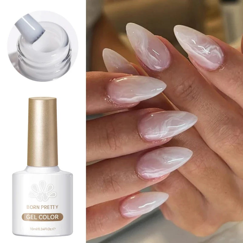 BORN PRETTY 10ml Milky Jelly White Gel Nail Polish Translucent Semi Permanent Soak Off UV LED Gel Varnish Manicure Nail Art Tri Light Beauty
