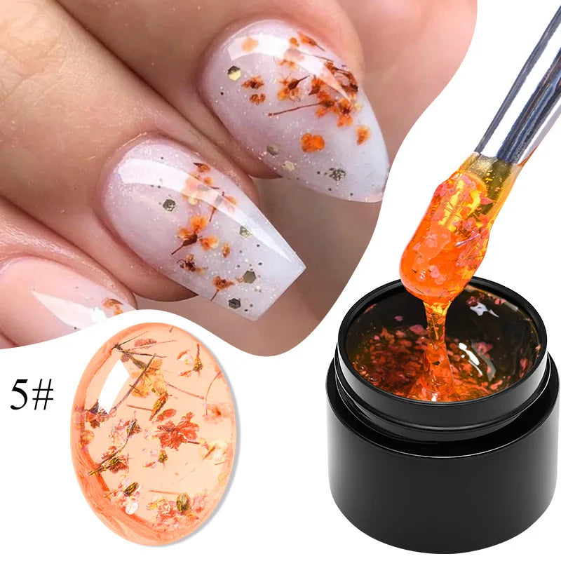 MEET ACROSS 5ml Colorful Flower Fairy Gel Nail Polish Purple Pink Natural Dried Flower Gel Semi Permanent UV Varnish Nails Art Tri Light Beauty
