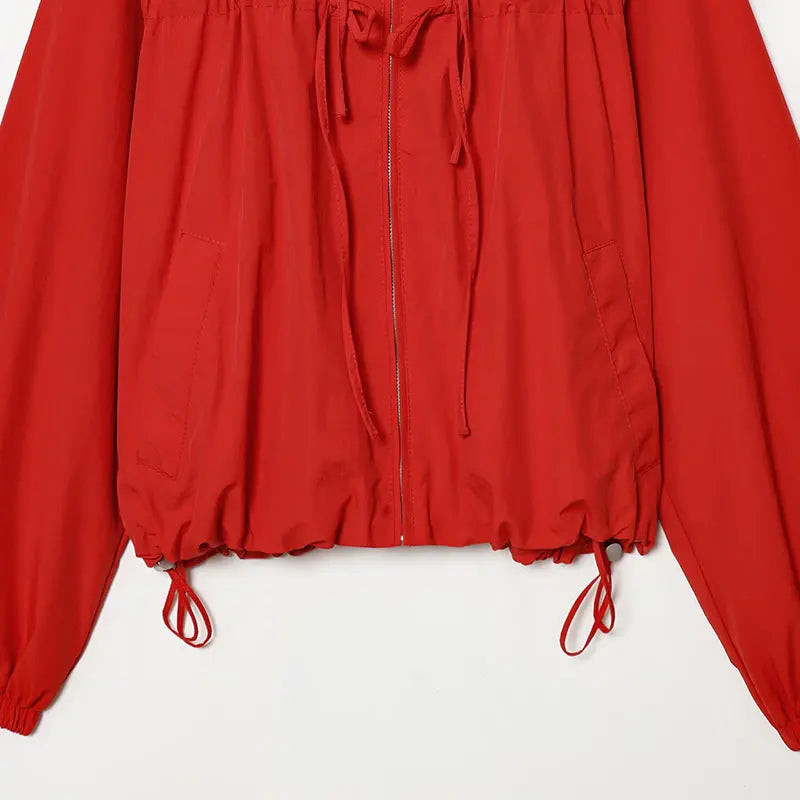 Nlzgmsj 2026 Spring Casual Hoodie Red Jackets Women Long Sleeve Zipper Short Coats Fashion Y2K Girl Outwears Pi-Mart