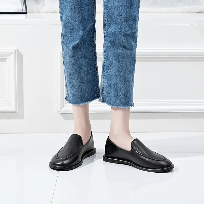 AIYUQI Loafers Women 2026 New Spring Round Toe One Foot Slip-on Shoes Women Genuine Leather Soft Flats Shoes Women Pi-Mart