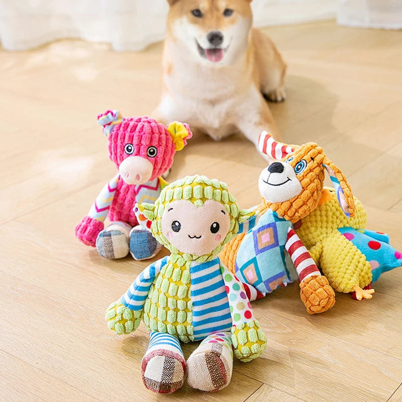 Cute Animals Plush Dogs Cats Toy Interactive Squeaky Puzzle Toy Bite Resistant Teeth Grinding Cleaning Pet Chewing Supplies Pi-Mart