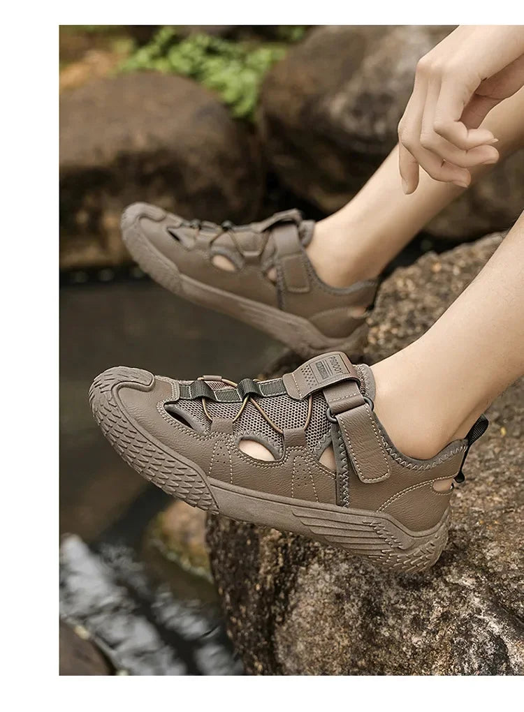Large Size Sandals for Men, 2026 New Style, Trendy, Versatile, Casual Sports Sandals, Soft-Soled Hollow Beach Shoes for Men Pi-Mart