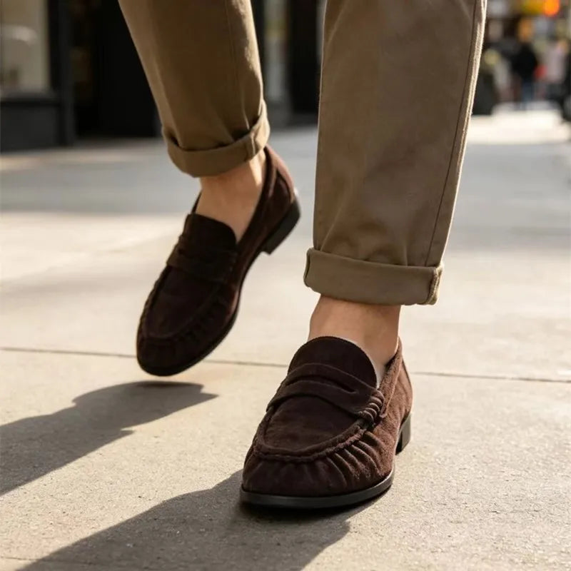 Lady Loafers 2026 Model Handcrafted Retro Pleated Single Shoes for Women, Women's Low-Heeled Leather Suede Shoes Pi-Mart