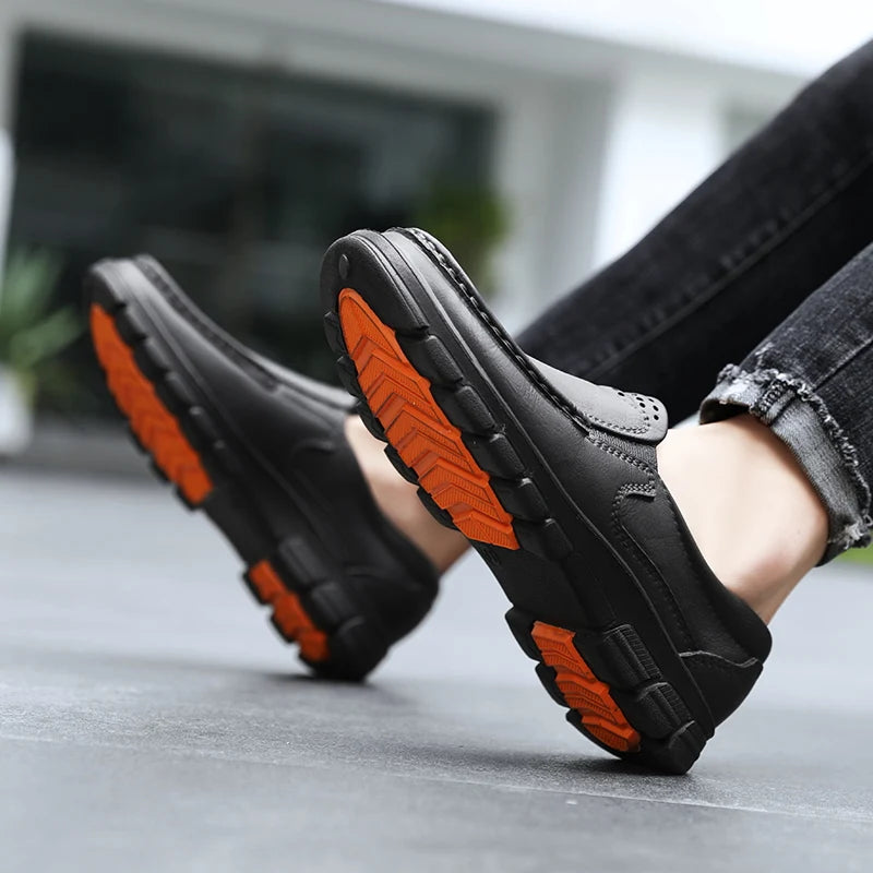 Chef shoes four season new anti slip oil resistant plus size business casual men's work leather shoes fashion comfort soft soled Pi-Mart