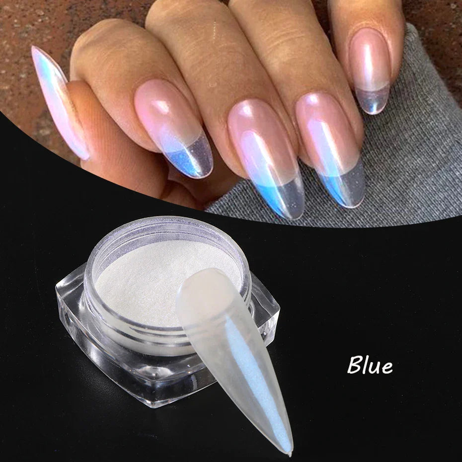 Moonlight Pearl White Nails Glitter Dust Chrome Aurora White Rubbing on Powder Shell Mirror Pigment Nail Art Supplies Decoration Tri Light Beauty