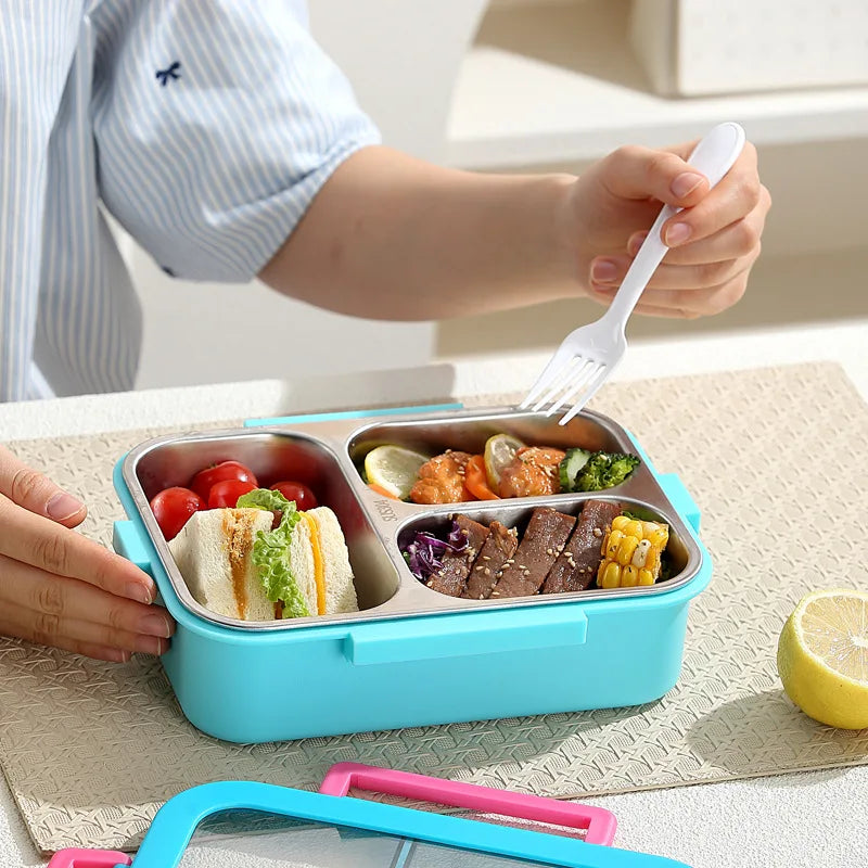 JUSTINLAU 304 Stainless Steel Lunch Box Compartment Leak-proof Student Office Workers Bento Box with Tableware Food Container LadyShow.Store