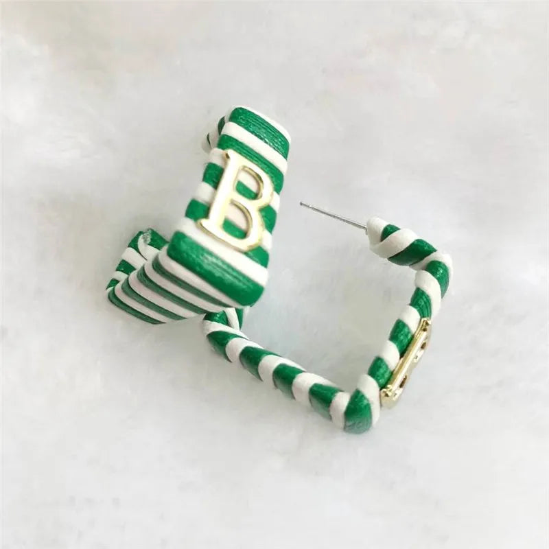 28 Colors Zebra Pu Leather Square Hoop Earrings For Women Fashion Jewelry Letter Alphabet Geometric Stripe Pendientes Mujer Pi-Mart