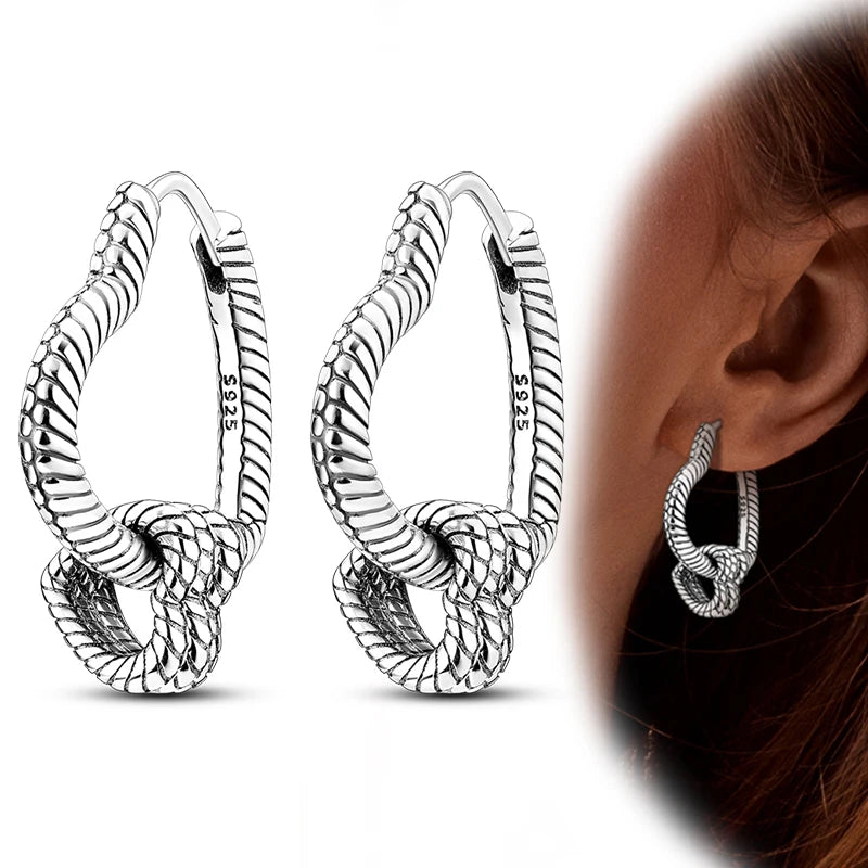 Genuine 925 Sterling Silver Love Feather Earrings Fit Original Charms Hoop For Women Girls Stud Earring Fine Jewelry Gifts Pi-Mart