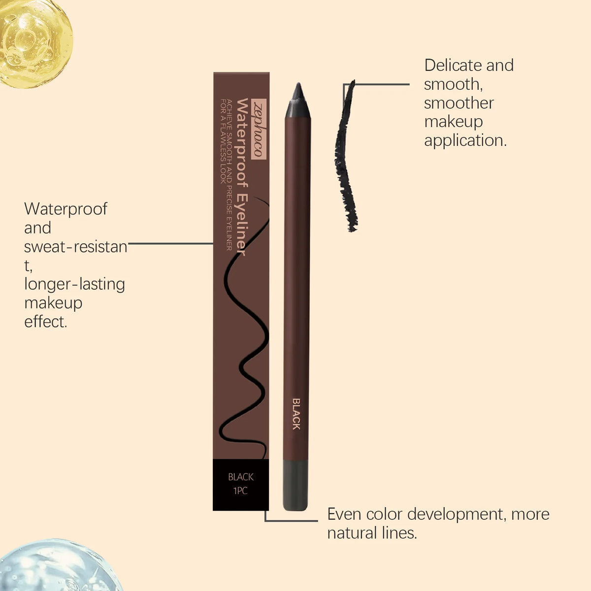 Zephoco Brown Eyeliner Pencil Waterproof Sweatproof Long Lasting Easy to Color Smooth Soft Gel Eyeliner Pencil Eye Makeup Set Pi-Mart