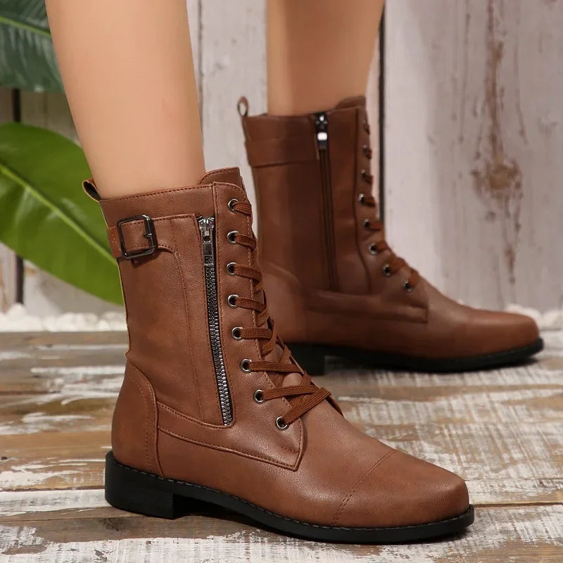 Plus Size Autumn New European and American Flat Low Heel Short Boots Roman Zip Boots for Women LadyShow.Store