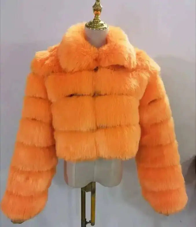 DEAT Fashion Women's Faux Fur Coat Lapel Zipper Long Sleeves Loose Thick Imitation  Fur Short Jacket Winter New 7AB6103 Pi-Mart