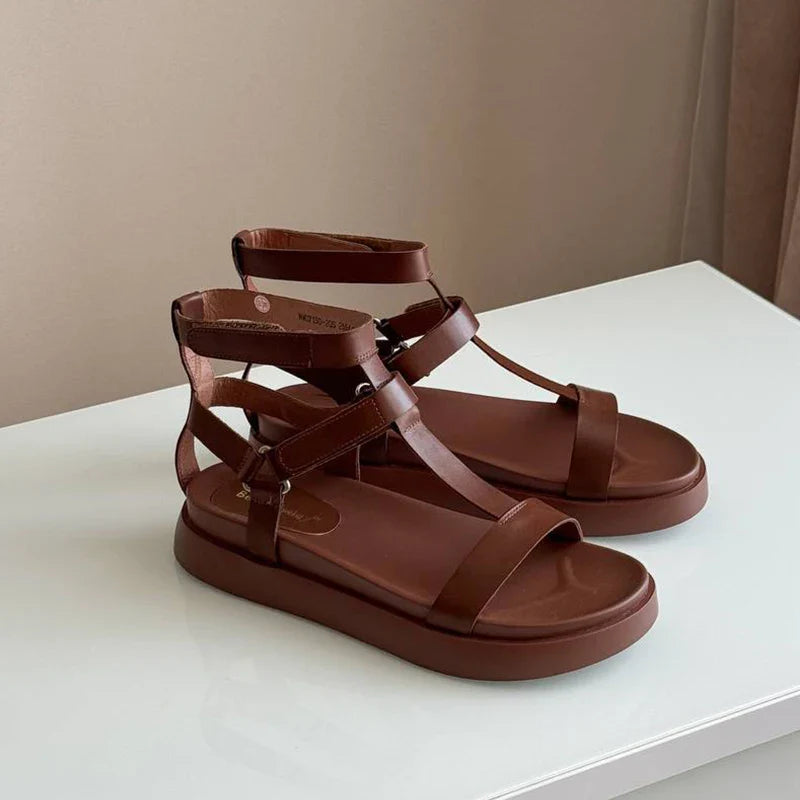 BeauToday Summer Gladiator Sandals Women Calfskin Leather Open Toe T-bar Strap Hook & Loop  Summer Ladies Shoes Handmade 07130 LadyShow.Store
