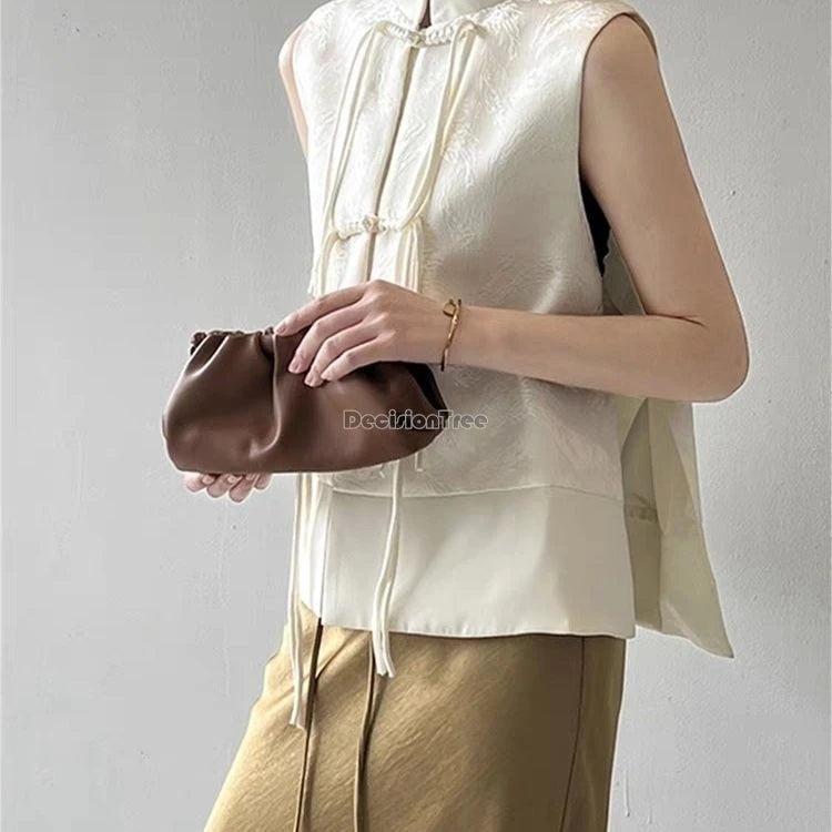 2026 spring new chinese new style plate buckle waistcoat jacket jacquard stand collar sleeveless retro women cheongsam waistcoat Pi-Mart