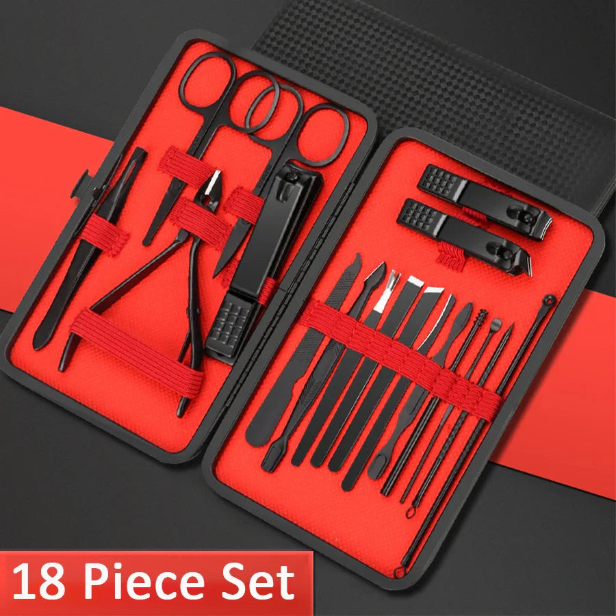 7/10/12/18/20/24PCS Set Professional Manicure Set Kits Stainless Steel Fingernail Toenail Clippers Set with Leather Portable Tri Light Beauty