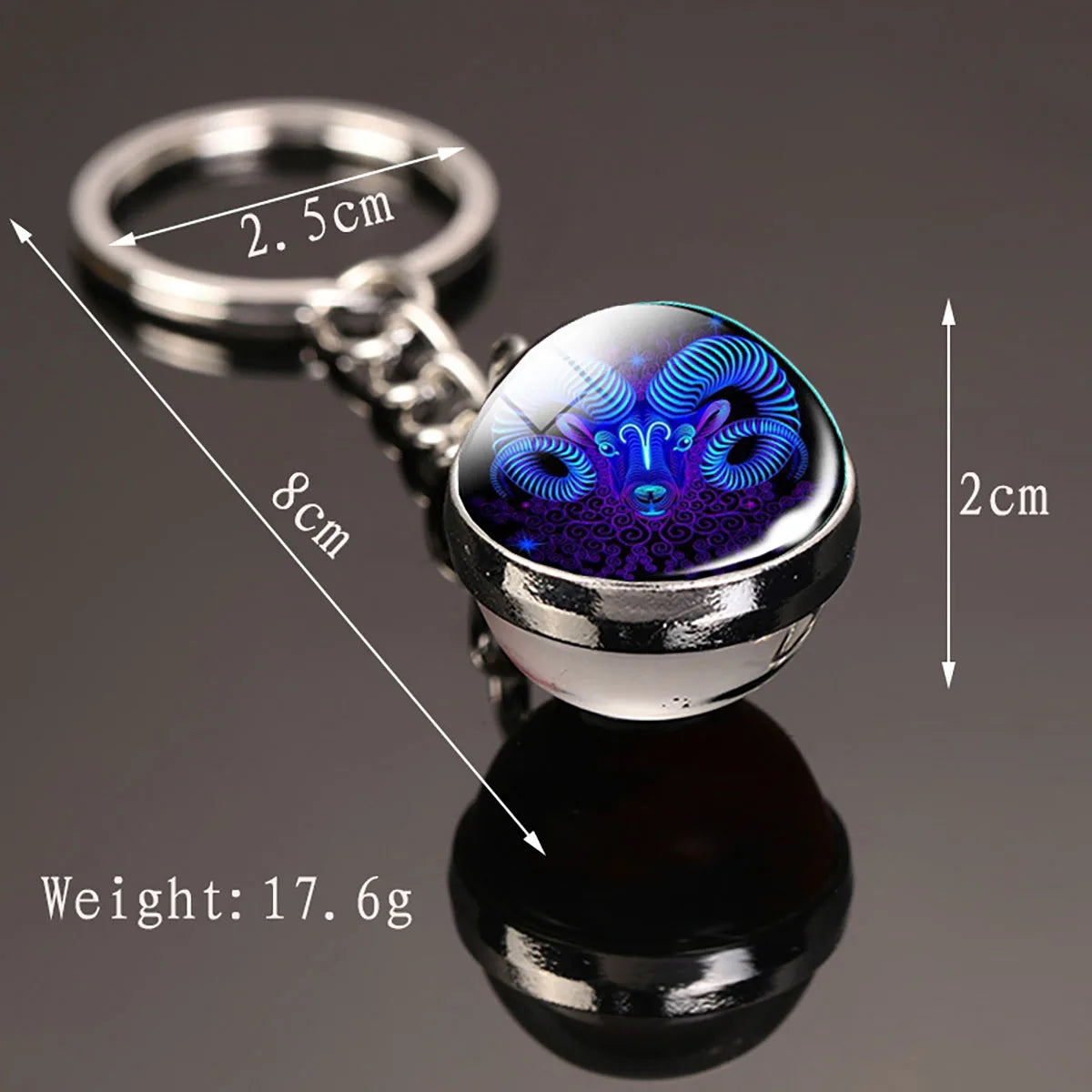 12 Constellation Key Chain Luminous Double Sided Glass Ball Pendant 12 Zodiac Key Chain Fashion Birthday Gift for Men and Women Pi-Mart
