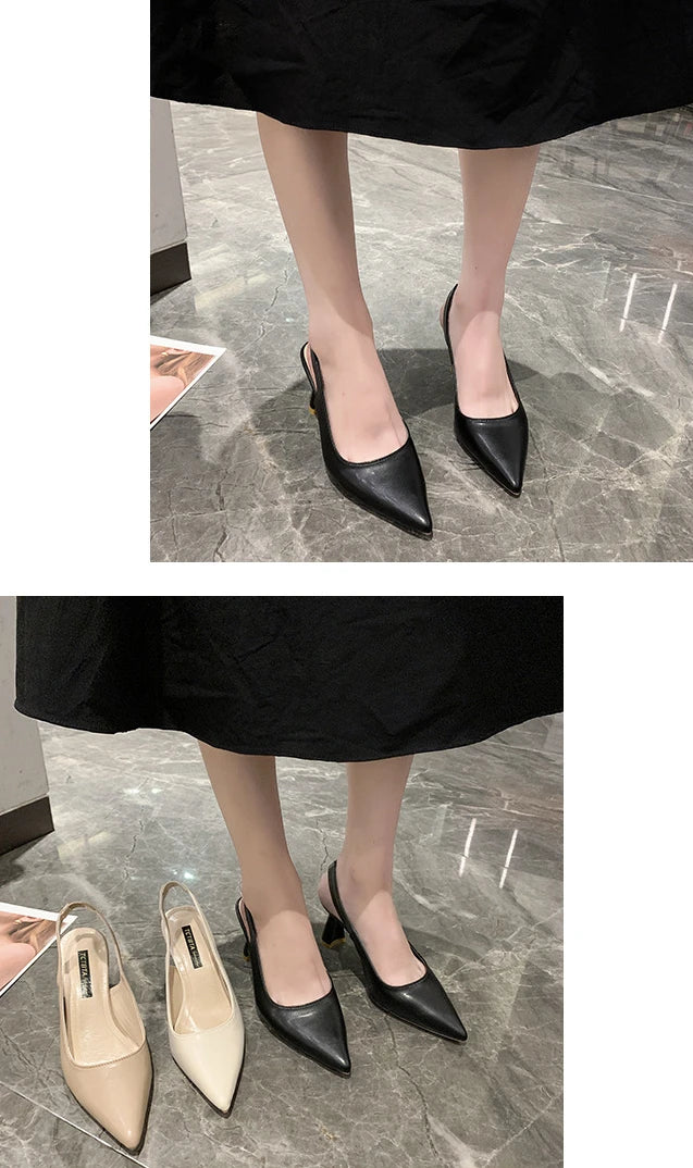 Summer Fashion New Breathable Pointed Toe Stiletto Heel PU Comfortable and Elegant Women's Shoes Shallow Mouth Sexy Sandals Pi-Mart