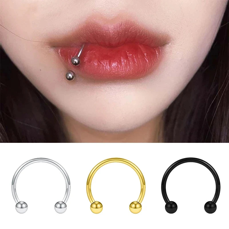 1PC metal Horseshoe Fake Nose Ring C Clip Septum Lip stainless steel Real Piercing Nose Rings Hoop For Women Men Jewelry Pi-Mart