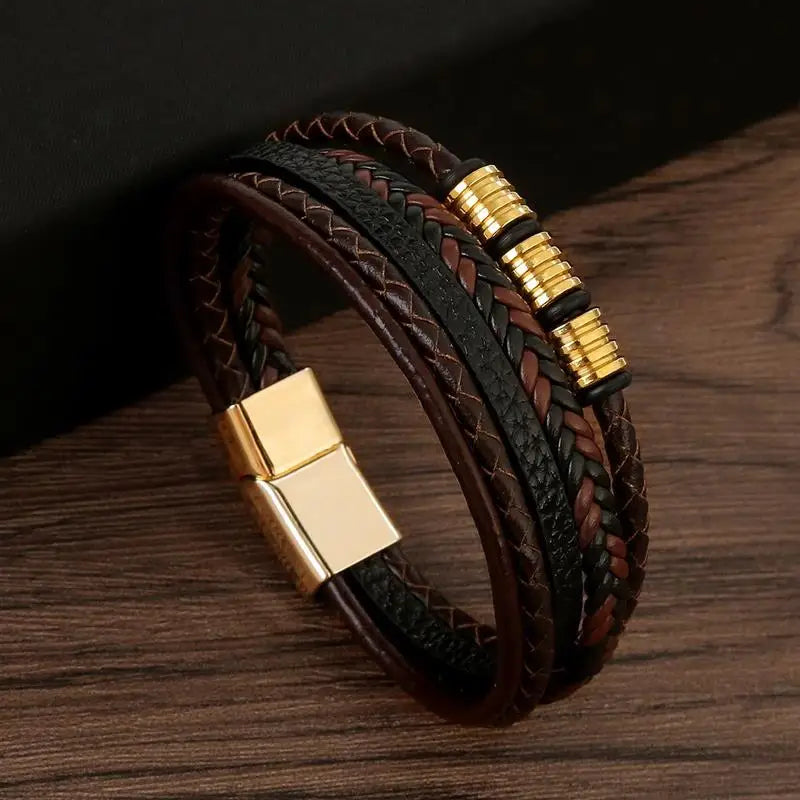 Classic Men's Leather Bracelet New Style Hand-woven Multi-layer Combination Accessory Fashion Man Jewelry Wholesale Dropshipping Pi-Mart