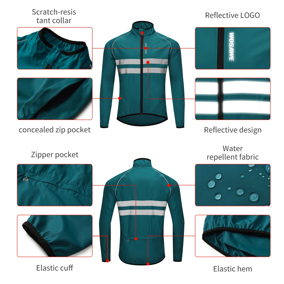 WOSAWE Men Cycling Windbreaker MTB Bicycle Long Sleeve Coat Water Resistant Outdoor Sport Jersey Bike Jacket Cycling Clothing Pi-Mart