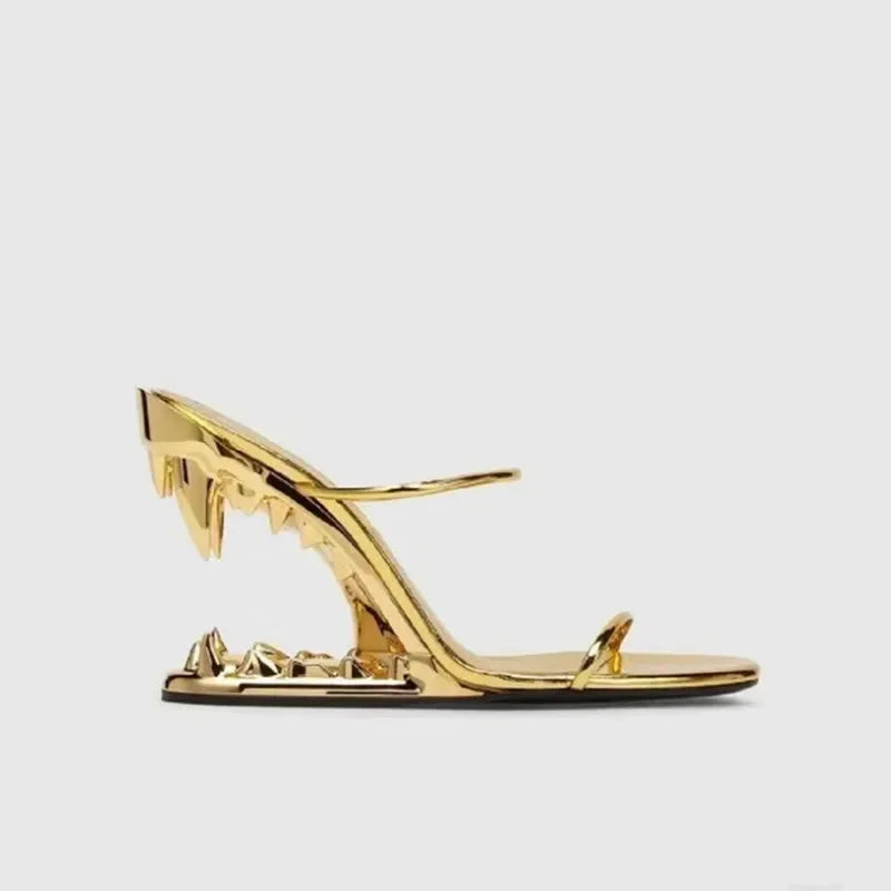 2026 Summer New Metal Tiger Teeth Single Shoes, High Heels, Fashion Show, Women's Wear, Size 44 Women's Sandals LadyShow.Store