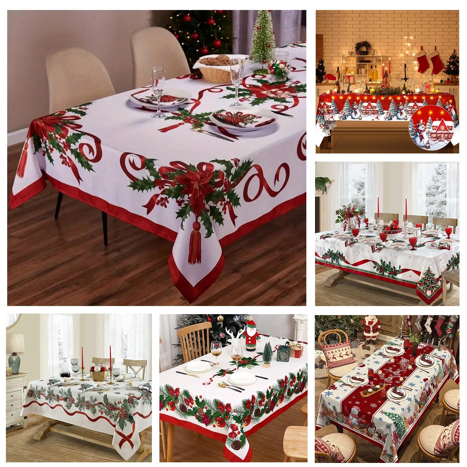 Christmas Rectangle Tablecloth, Poinsettia Design Tablecloth For New Year Party And Dinner Christmas Table Decor Tablecloth Pi-Mart
