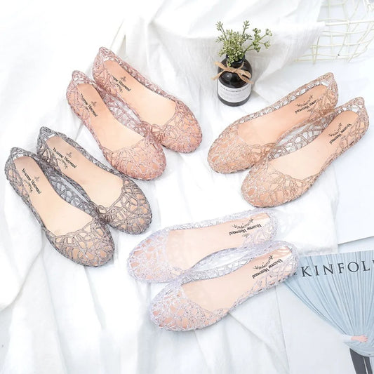 Casual Flat-soled Women Sandals Hollow Out Clear Beach Jelly Shoes Breathable Shallow Mouth Bling Sandals Ladies LadyShow.Store