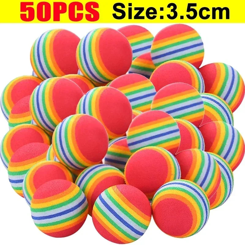 10-100x Colorful Cat Toy Ball EVA Bite-Resistant Elastic Rainbow Ball Kitten Puppy Chewing Training Interactive Toy Pet Supplies Pi-Mart