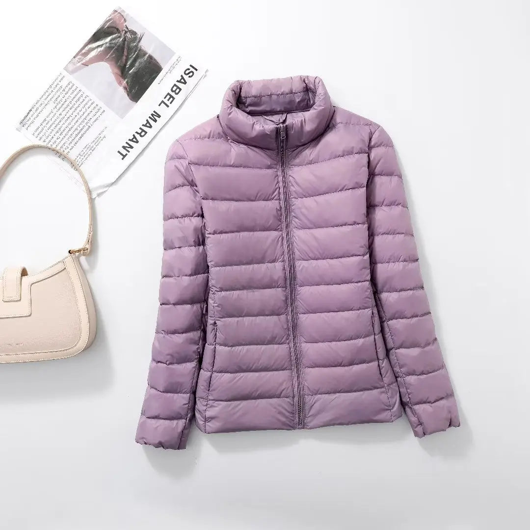 Women Short Puffer Jacket 2025 New Fashion Stand Collar Lightweight Water-Resistant Packable Female Down Parka Casual Coat LadyShow.Store