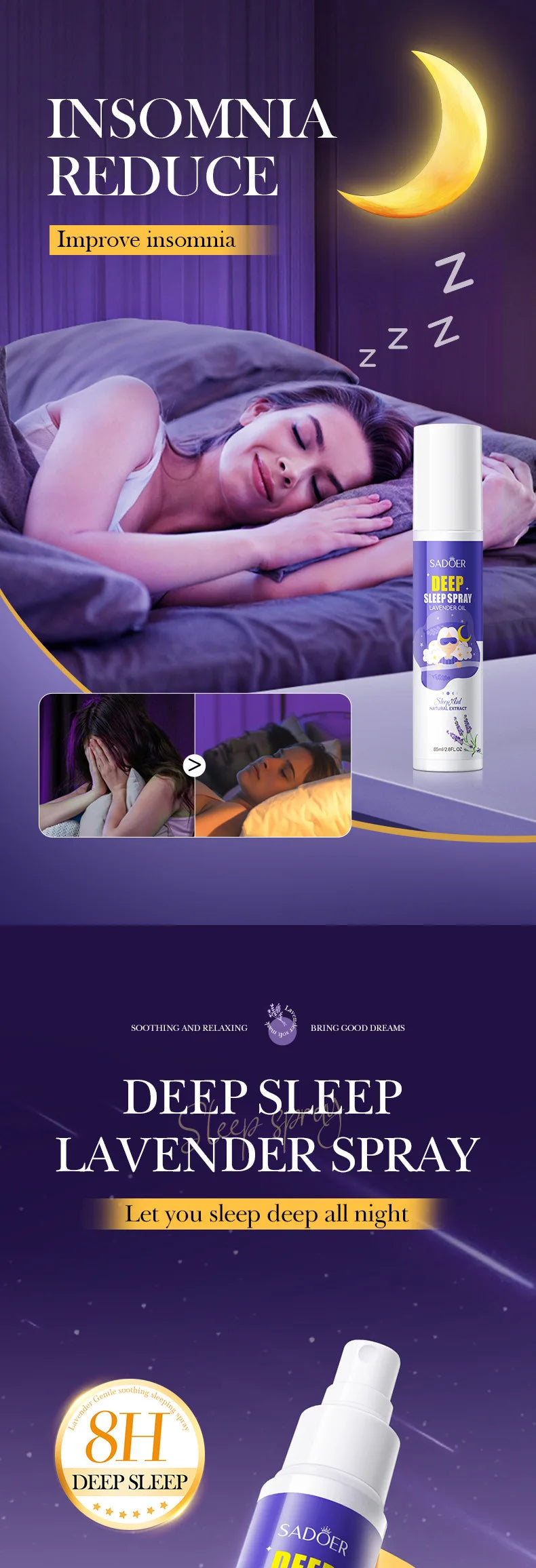 Lavender Sleep Spray 85ml Aromatherapy Sleep Lavender Pillow Mist Pillow  for Room Deep Sleep Spray Pi-Mart
