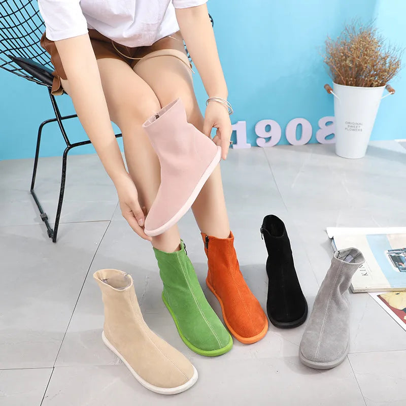Autumn Women Shoes Fashion Casual Suede Ankle Boots Female Brown Chelsea Fashion student boots Pi-Mart