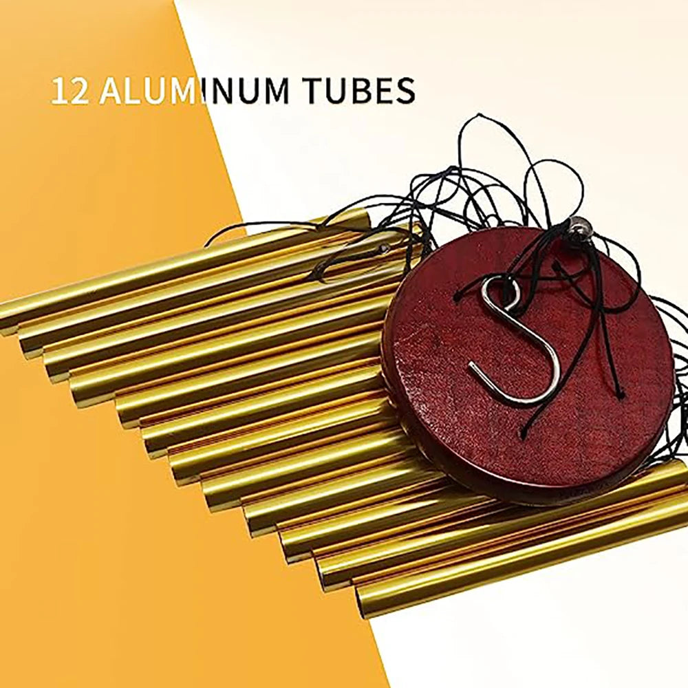 1piece 12 Tubes Aluminum Alloy Wind Chimes with Hook Gold/silver Bells for Outside Home Wedding Party Memorial Decoration Gifts Pi-Mart