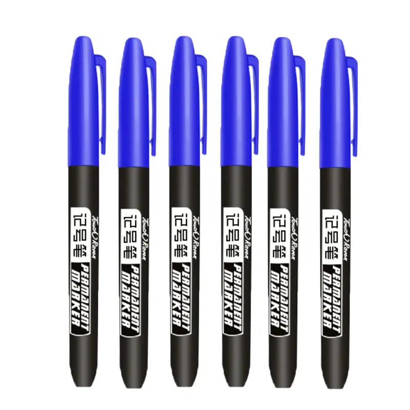 6 PCS Permanent Marker Pen Manga Drawing Markers Black Blue Red Waterproof Ink Sketch Pens Stationery Art School Supplies Pi-Mart