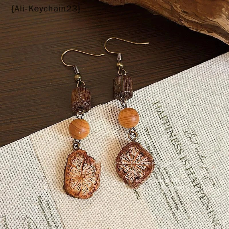 1Pair Vintage Wooden Plant Earring For Women Creative Natural Plant Dried Fruits Drop Earrings Ethnic Jewelry Pi-Mart