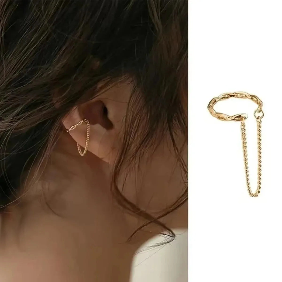 1pc Fashion Minilist No Piercing Ear Cuff Earrings for Woman Fake Piercing Chain Ear Bone Clip for Girl Cuffs Jewelry Pi-Mart