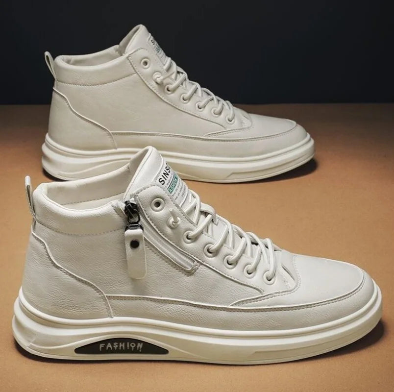 Men Boots Autumn High Top Leather Casual Shoes Fashion Cotton Shoes Flat Ankle Boots Business Outdoor Shoes Man Sneakers New Pi-Mart
