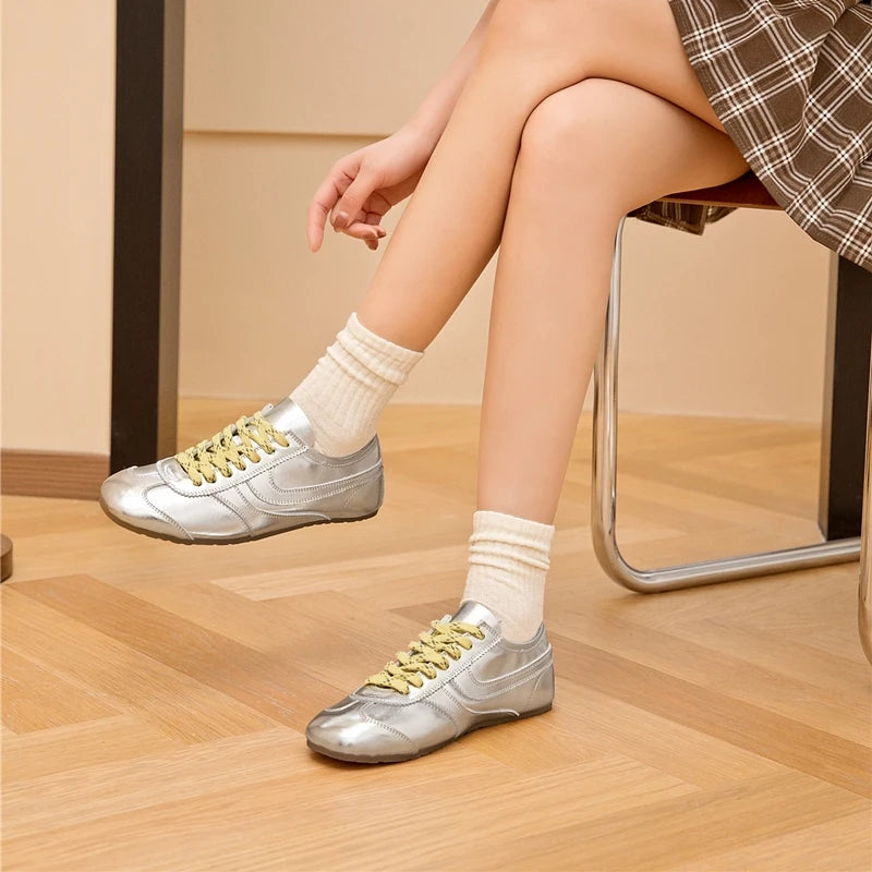 German Training Shoes Women 2026 New Genuine Leather Women Sneakers Flat Lace-up Retro Large Size Forrest Gump Shoes Women Pi-Mart