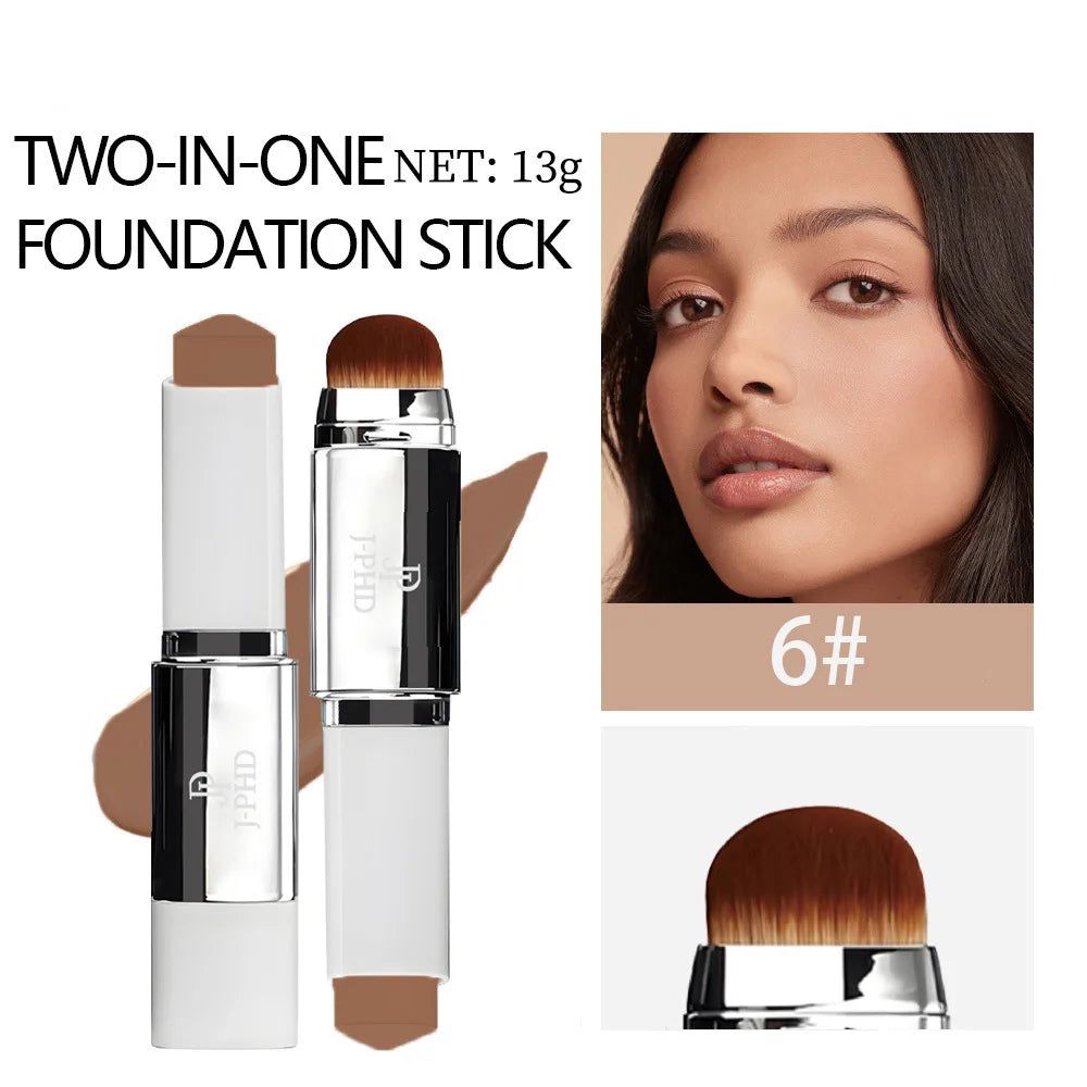 Two-in-one Brush Head Foundation Stick, Lightweight and Smooth, Long-lasting Coverage, Creating A Perfect Makeup Effect Tri Light Beauty