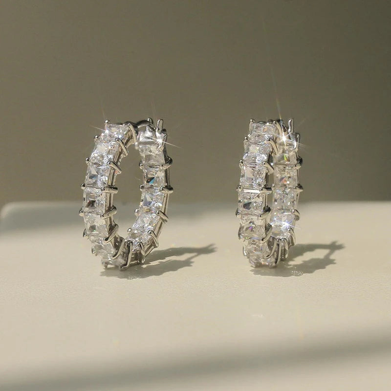 Huitan Princess Square Cubic Zirconia Hoop Earrings Luxury Trendy Ear Circle Earrings for Women Fashion Versatile Female Jewelry Pi-Mart