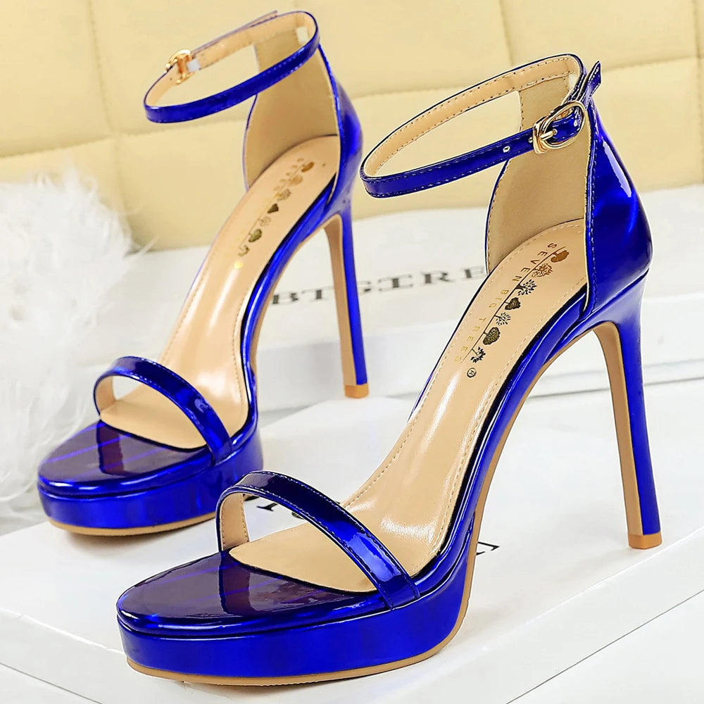 Luxury Women 11 Cm Heels Sandals Women Pumps Peep Toe High Heels Patent Leather Stiletto Lady Sandals Summer Shoes Platform Heel Pi-Mart