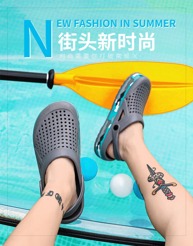 Men's summer casual hole shoes non slip lightweight breathable Two wearing men's sandals fashion comfort beach shoes slippers Pi-Mart