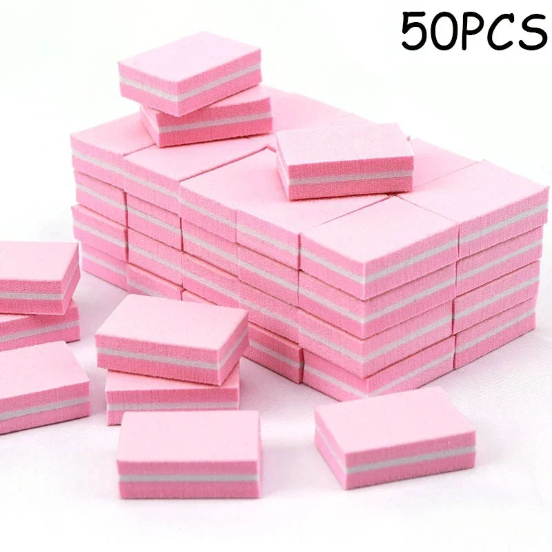 50Pcs Professional Mini Nails Art buffer File 100/180 Sandpaper Manicure Tips Care File Sanding Polishing Accessories Tools Tri Light Beauty