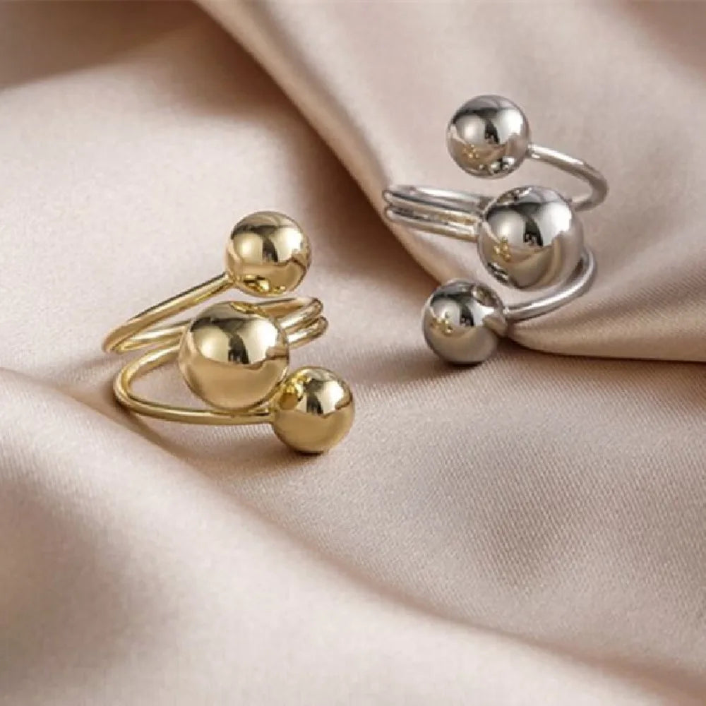 New Temperament Multi-layer Irregular Geometry  Sliver Color Smooth Planet Stainless Steel Open Rings for Women Designer Jewelry Pi-Mart