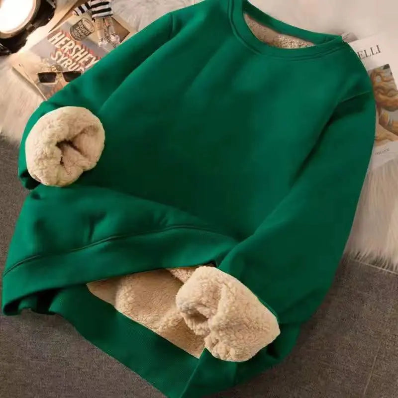 Sweatshirt Women's Winter Loose Letter Print Plush Thick Hooded Sweatshirt Warmth Padded Warm Fleece Lined Pullover Sweater Top LadyShow.Store