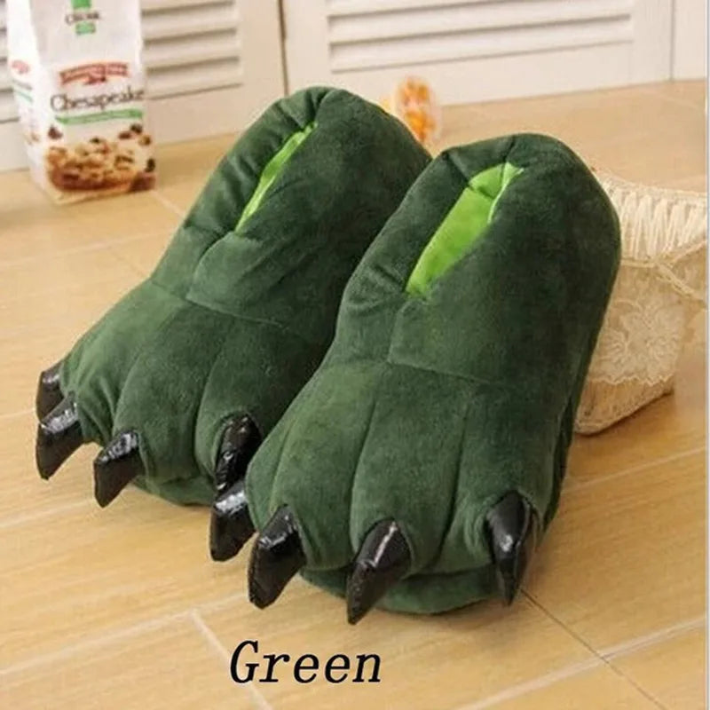 Winter Warm Soft Indoor Floor Slippers Women Men Shoes Paw Funny Animal Christmas Monster Dinosaur Claw Plush Home Random Lining LadyShow.Store