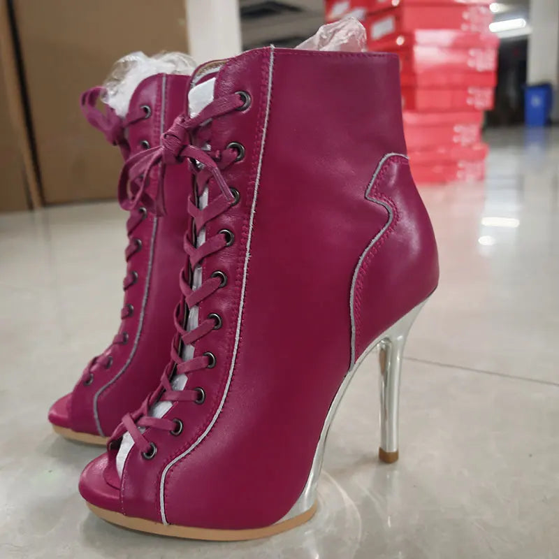 Genuine leather Customizable boots European Style Sexy Thin High Heel Jazz Dance Sandal for Women Open Toe Ladies Dancing Shoes LadyShow.Store