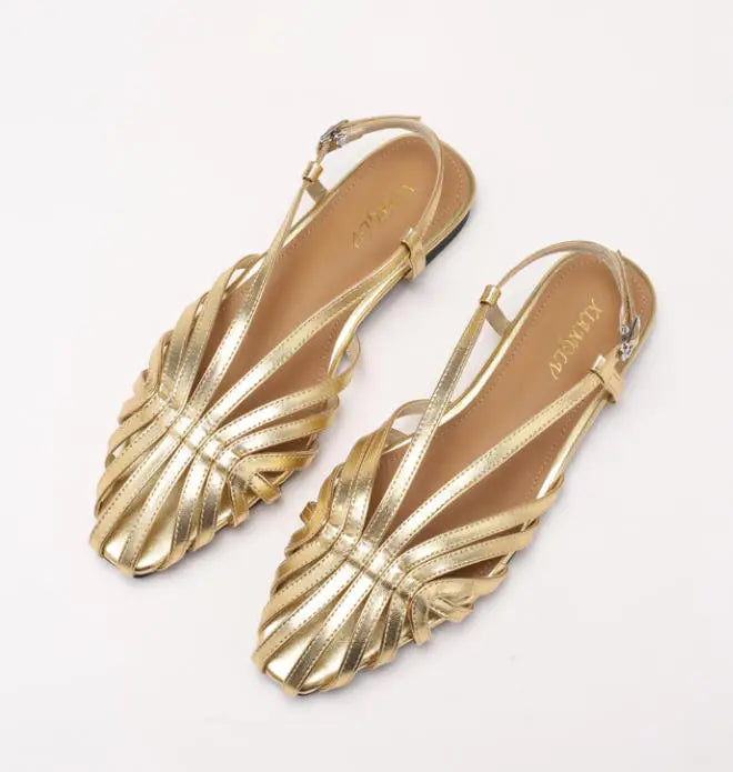 ZAROY Narrow Band Women Flat Sandals Large Size Designer Brand Banquet Wedding Shoes Summer Hollow Beach Gladiator Sandalias LadyShow.Store