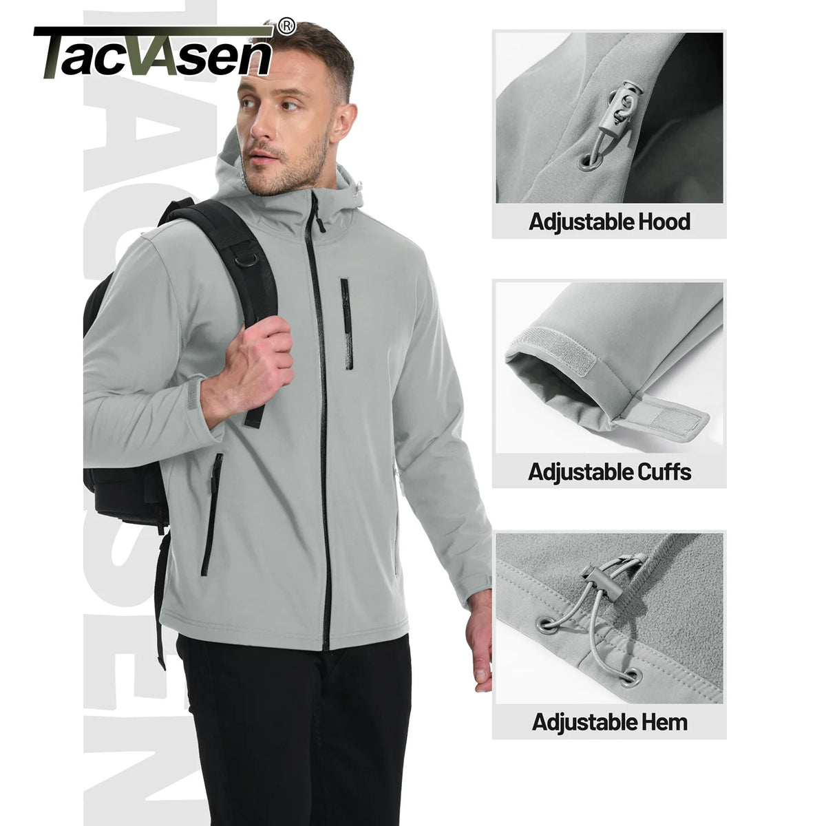 TACVASEN Hooded Softshell Jacket Mens Waterproof Rain Jacket Fleece Lined Work Jacket Outdoor Trekking Hiking Windbreaker Male Pi-Mart