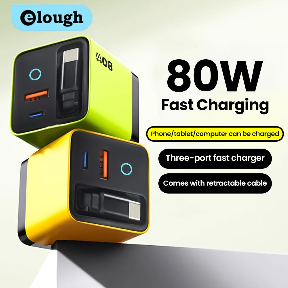 Elough 80W Gallium Nitride Charger Scalable Data Cable for Iphone Huawei A+C Full Protocol Multi Port Charging Head Pi-Mart