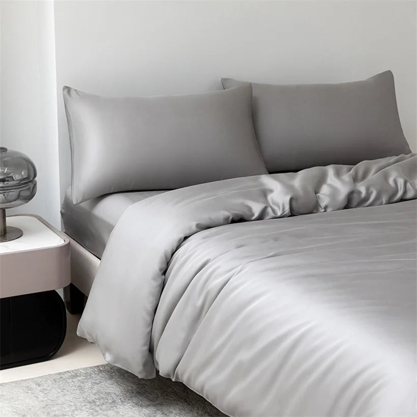 100% Mulberry Silk Bedding Set High End Silk Bed Sheets Set Luxury Smooth Duvet Cover Set Single Double Queen King Size Bedsheet LadyShow.Store
