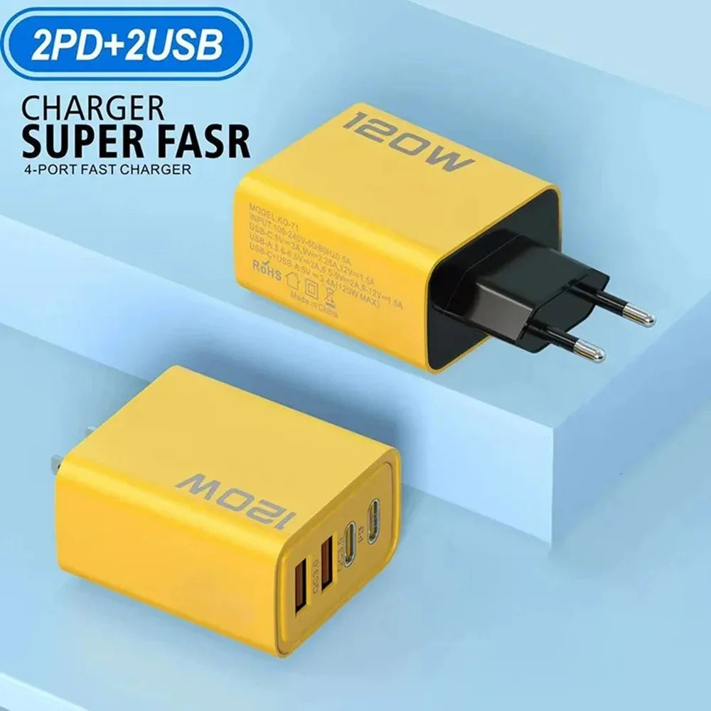 120W USB Type C Charger Mobile Phone Fast Charger Adapter For iPhone Samsung Xiaomi Quick Charge 3.0 EU/US/UK Plug Wall Charger Pi-Mart